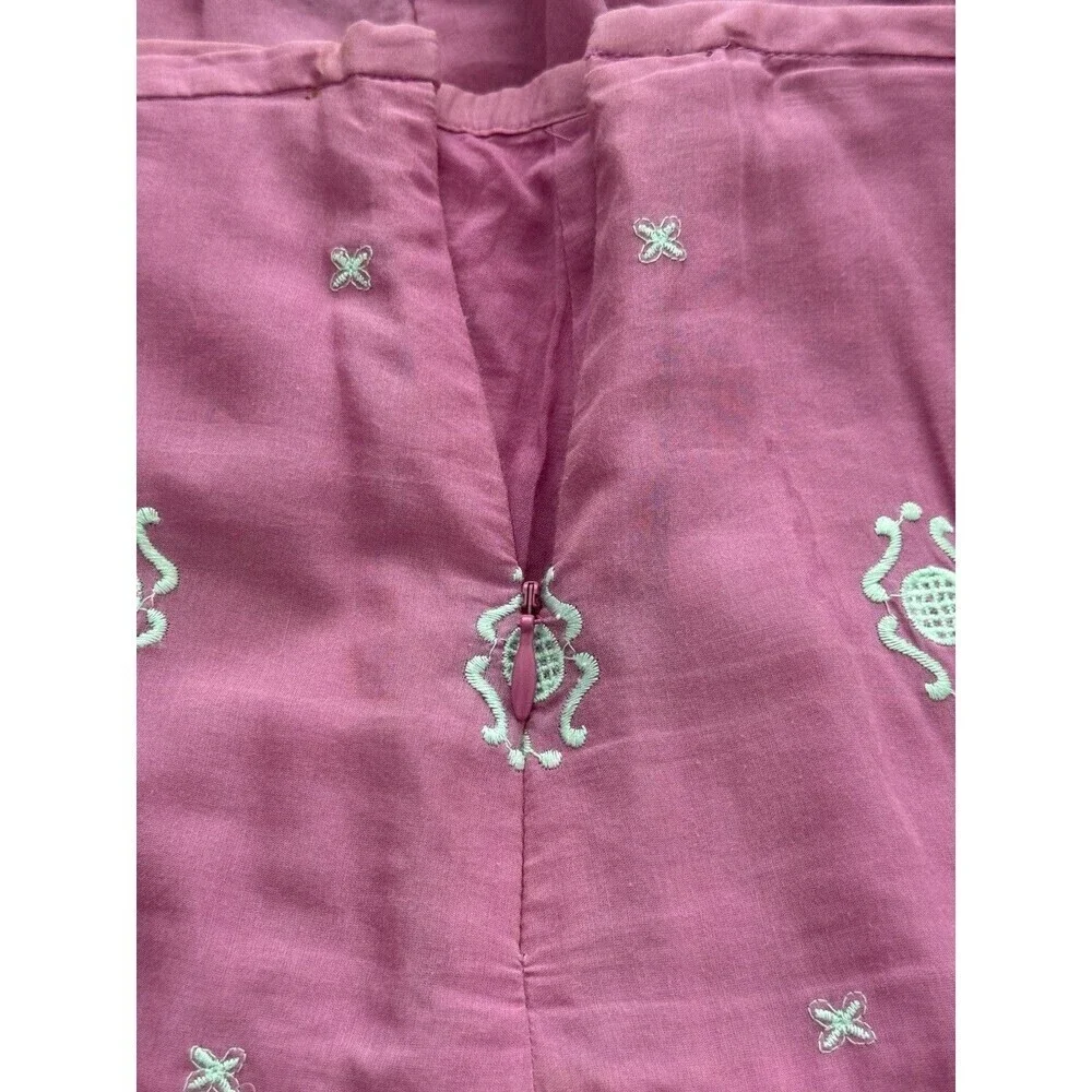 Tibi Women’s‎ Cotton Silk Pink Embroidered Tiered Scalloped Hem Skirt Sz 6 Lined